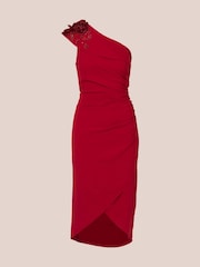 Adrianna Papell Red Beaded Crepe Wrap Dress - Image 6 of 7