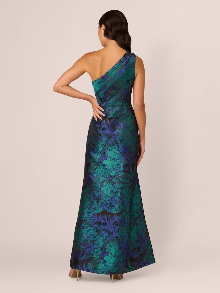 Adrianna Papell Blue One Shoulder Jacquard Dresses - Image 2 of 7
