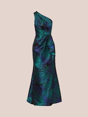 Adrianna Papell Blue One Shoulder Jacquard Dresses - Image 6 of 7