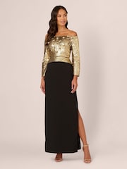 Adrianna Papell Off Shoulder Bead Crepe Black Dress - Image 1 of 7