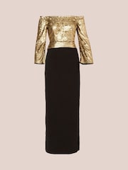 Adrianna Papell Off Shoulder Bead Crepe Black Dress - Image 6 of 7