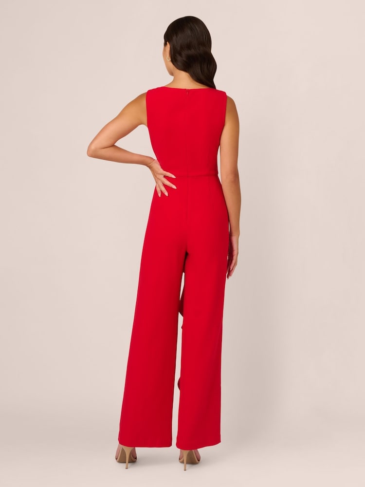 Adrianna Papell Red Ruffle Knit Crepe Jumpsuit - Image 2 of 7
