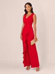 Adrianna Papell Red Ruffle Knit Crepe Jumpsuit - Image 3 of 7