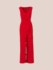 Adrianna Papell Red Ruffle Knit Crepe Jumpsuit - Image 6 of 7