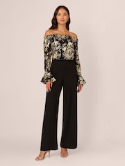 Adrianna Papell Lace And Crepe Black Jumpsuit - Image 1 of 7