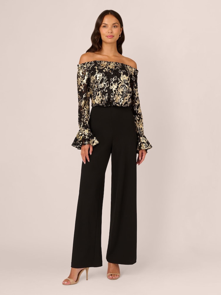 Adrianna Papell Lace And Crepe Black Jumpsuit - Image 1 of 7