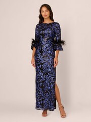 Adrianna Papell Sequin Embroidered Black Dresses - Image 1 of 7