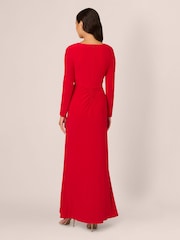 Adrianna Papell Red Jersey Draped Long Sleeve Gown - Image 2 of 7