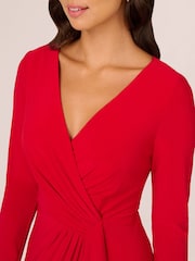 Adrianna Papell Red Jersey Draped Long Sleeve Gown - Image 4 of 7