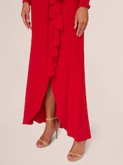 Adrianna Papell Red Jersey Draped Long Sleeve Gown - Image 5 of 7