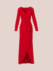 Adrianna Papell Red Jersey Draped Long Sleeve Gown - Image 6 of 7