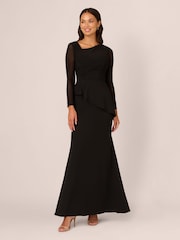 Adrianna Papell Knit Crepe Combo Mesh Black Gown - Image 1 of 7