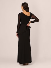 Adrianna Papell Knit Crepe Combo Mesh Black Gown - Image 2 of 7