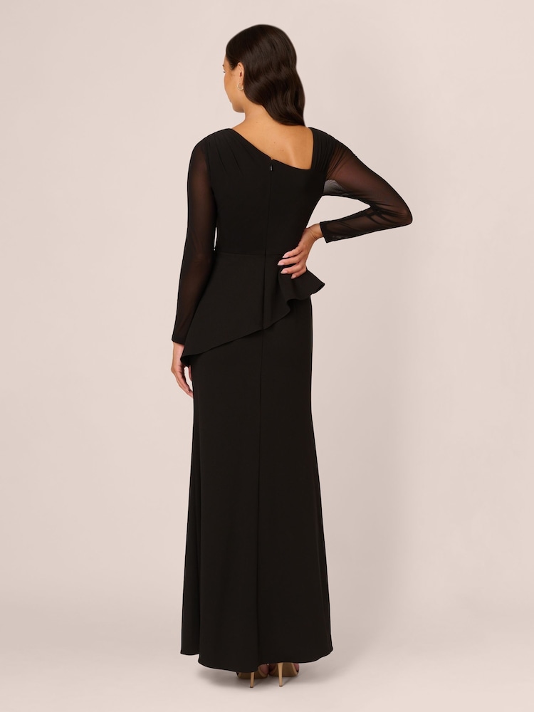 Adrianna Papell Knit Crepe Combo Mesh Black Gown - Image 2 of 7