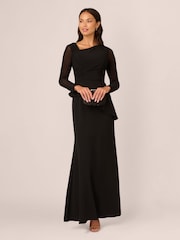 Adrianna Papell Knit Crepe Combo Mesh Black Gown - Image 3 of 7