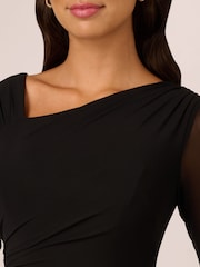 Adrianna Papell Knit Crepe Combo Mesh Black Gown - Image 4 of 7