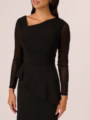 Adrianna Papell Knit Crepe Combo Mesh Black Gown - Image 5 of 7