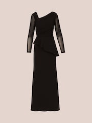 Adrianna Papell Knit Crepe Combo Mesh Black Gown - Image 6 of 7
