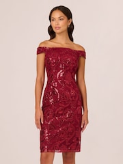 Adrianna Papell Studio Red Off Shoulder Sheath Dress - Image 1 of 7