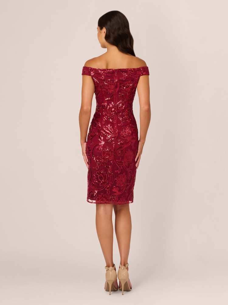 Adrianna Papell Studio Red Off Shoulder Sheath Dress - Image 2 of 7