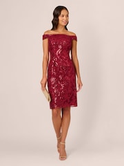 Adrianna Papell Studio Red Off Shoulder Sheath Dress - Image 3 of 7