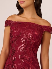 Adrianna Papell Studio Red Off Shoulder Sheath Dress - Image 4 of 7