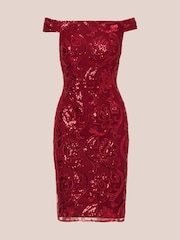 Adrianna Papell Studio Red Off Shoulder Sheath Dress - Image 6 of 7