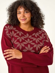 Roman Red Curve Leaf Print Hotfix Knit Jumper - Image 3 of 7