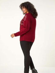 Roman Red Curve Leaf Print Hotfix Knit Jumper - Image 5 of 7