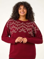 Roman Red Curve Leaf Print Hotfix Knit Jumper - Image 6 of 7