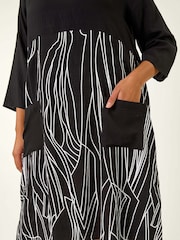 Roman Black Curve Abstract Print Pocket Smock Dress - Image 2 of 5
