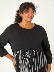 Roman Black Curve Abstract Print Pocket Smock Dress - Image 3 of 5