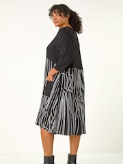 Roman Black Curve Abstract Print Pocket Smock Dress - Image 4 of 5