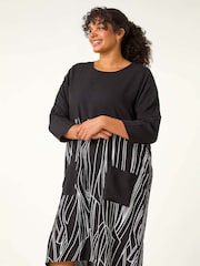 Roman Black Curve Abstract Print Pocket Smock Dress - Image 5 of 5