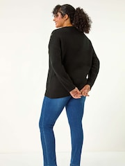 Roman Black Curve Leaf Print Hotfix Knit Jumper - Image 2 of 5