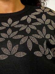 Roman Black Curve Leaf Print Hotfix Knit Jumper - Image 5 of 5