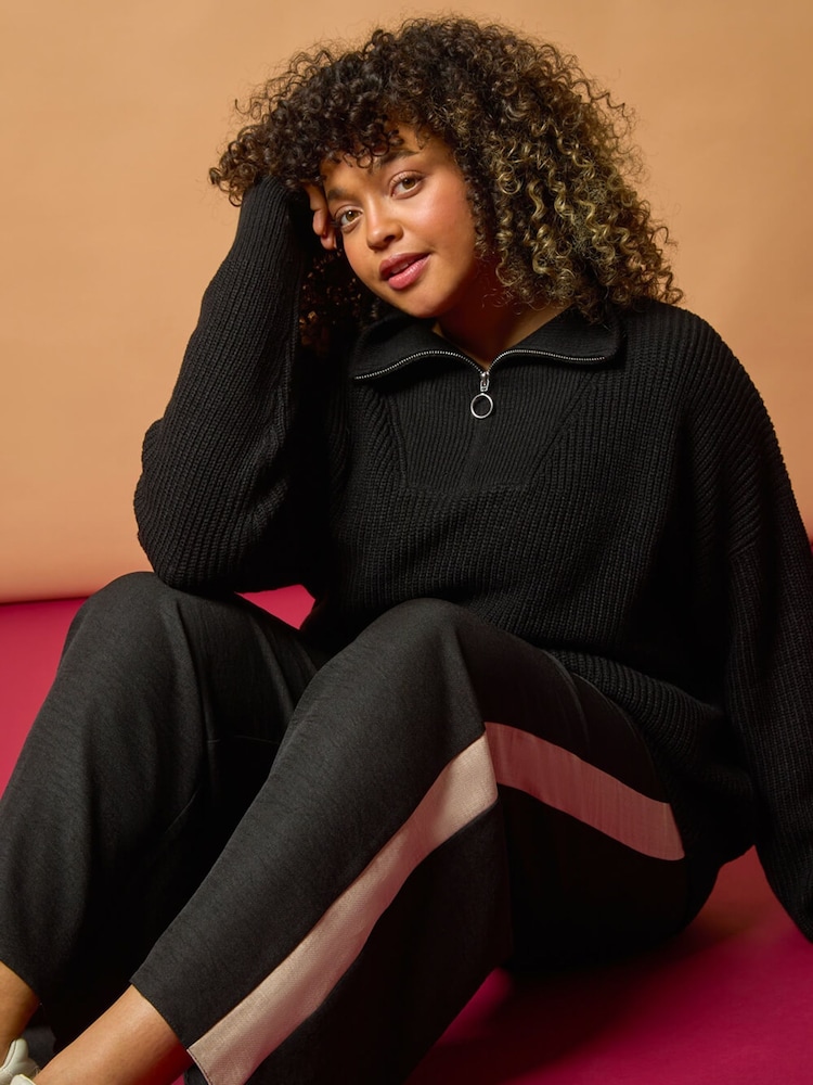 Roman Black Curve Woven Side Stripe Trousers - Image 1 of 7