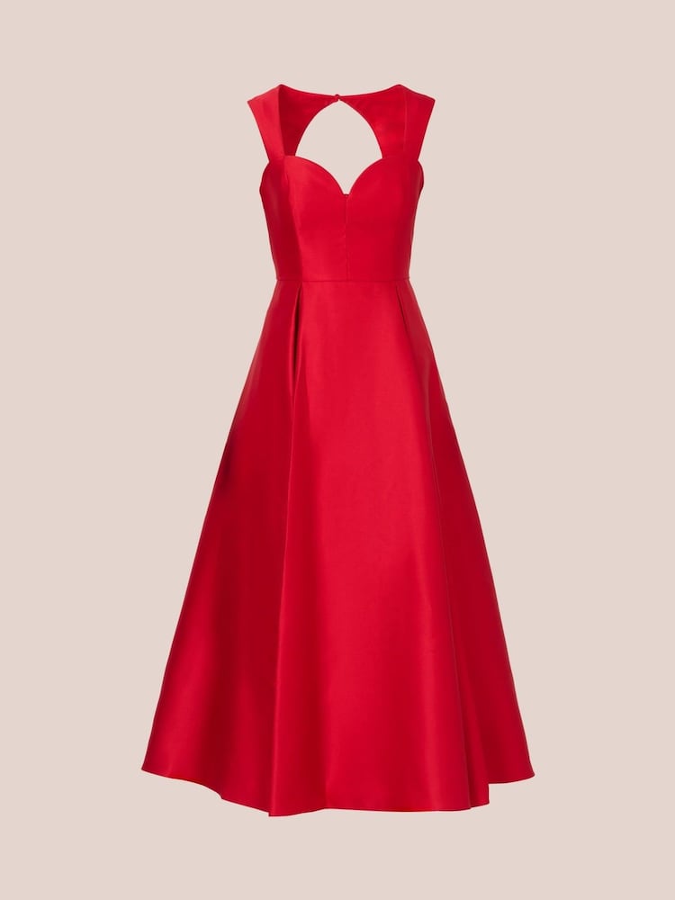 red ankle dress Linen Blend Red Off Shoulder Midi Dress - All Dresses