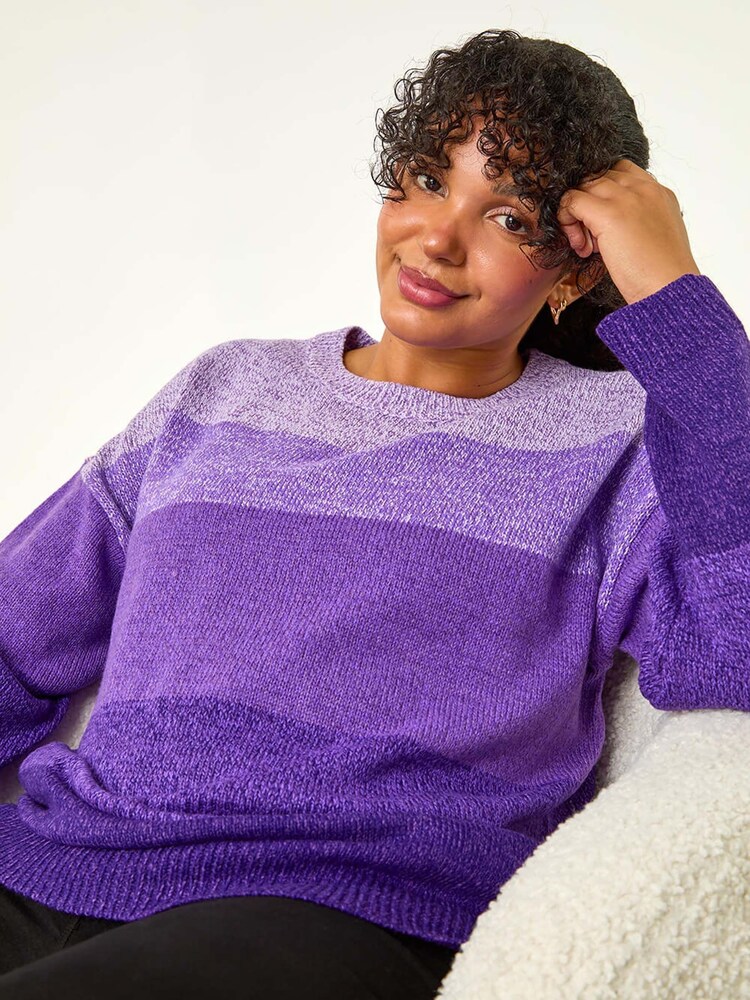 Roman Purple Curve Ombre Stripe Knit Jumper - Image 1 of 5
