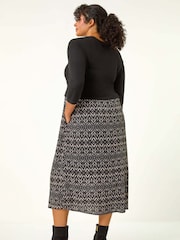 Roman Grey Curve Contrast Print Skirt Midi Dress - Image 3 of 5