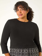 Roman Grey Curve Contrast Print Skirt Midi Dress - Image 4 of 5