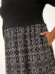 Roman Grey Curve Contrast Print Skirt Midi Dress - Image 5 of 5