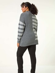 Roman Grey Curve Contrast Stripe High Neck Jumper - Image 3 of 5