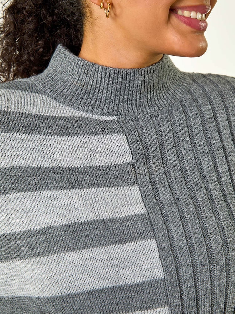 Roman Grey Curve Contrast Stripe High Neck Jumper - Image 5 of 5