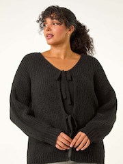 Roman Black Curve Bow Detail Knit Cardigan - Image 1 of 5