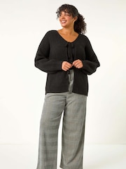 Roman Black Curve Bow Detail Knit Cardigan - Image 2 of 5