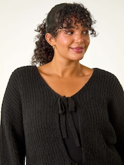 Roman Black Curve Bow Detail Knit Cardigan - Image 4 of 5