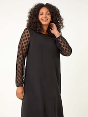 Roman Black Curve Spot Stretch Mesh Swing Dress - Image 1 of 5