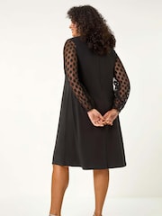 Roman Black Curve Spot Stretch Mesh Swing Dress - Image 3 of 5