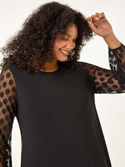 Roman Black Curve Spot Stretch Mesh Swing Dress - Image 4 of 5
